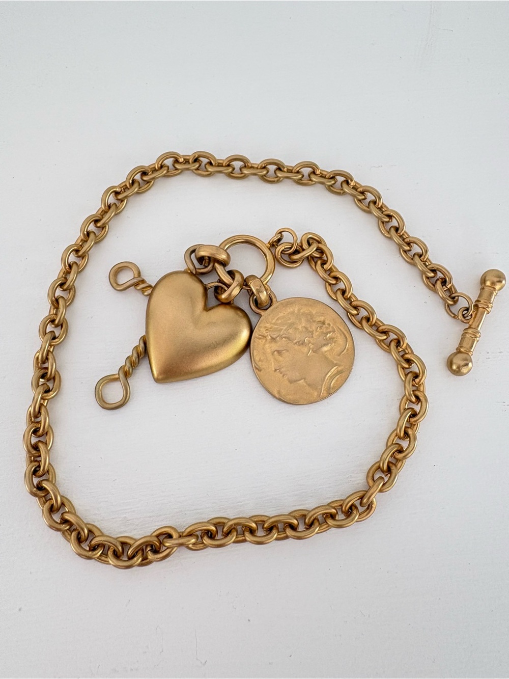 Matte Gold Pendant Charm Necklace with Heart Coin Cross Charms - Picture 11 of 13